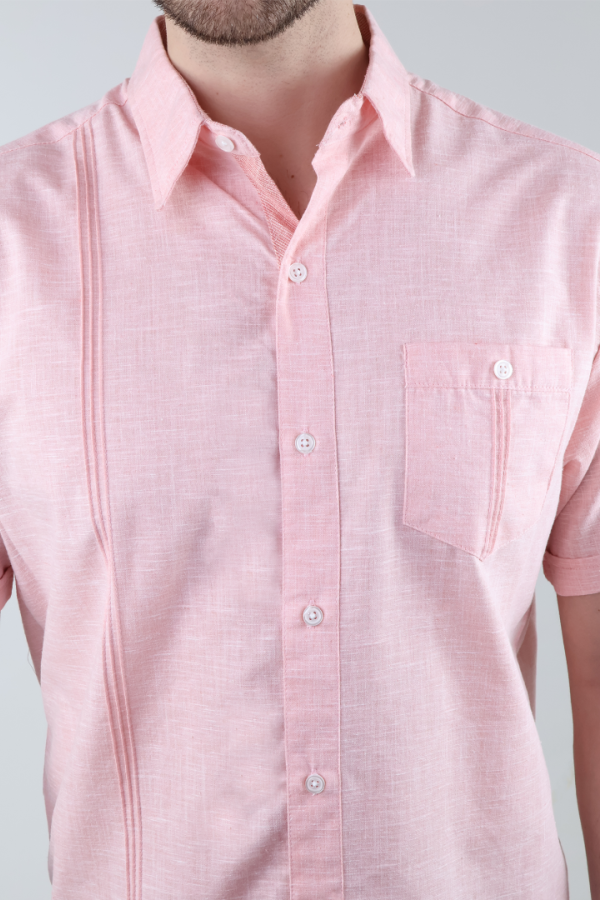 Camisa Elegante Tipo Guayabera Color Salmón Para Hombre Corte Clásico